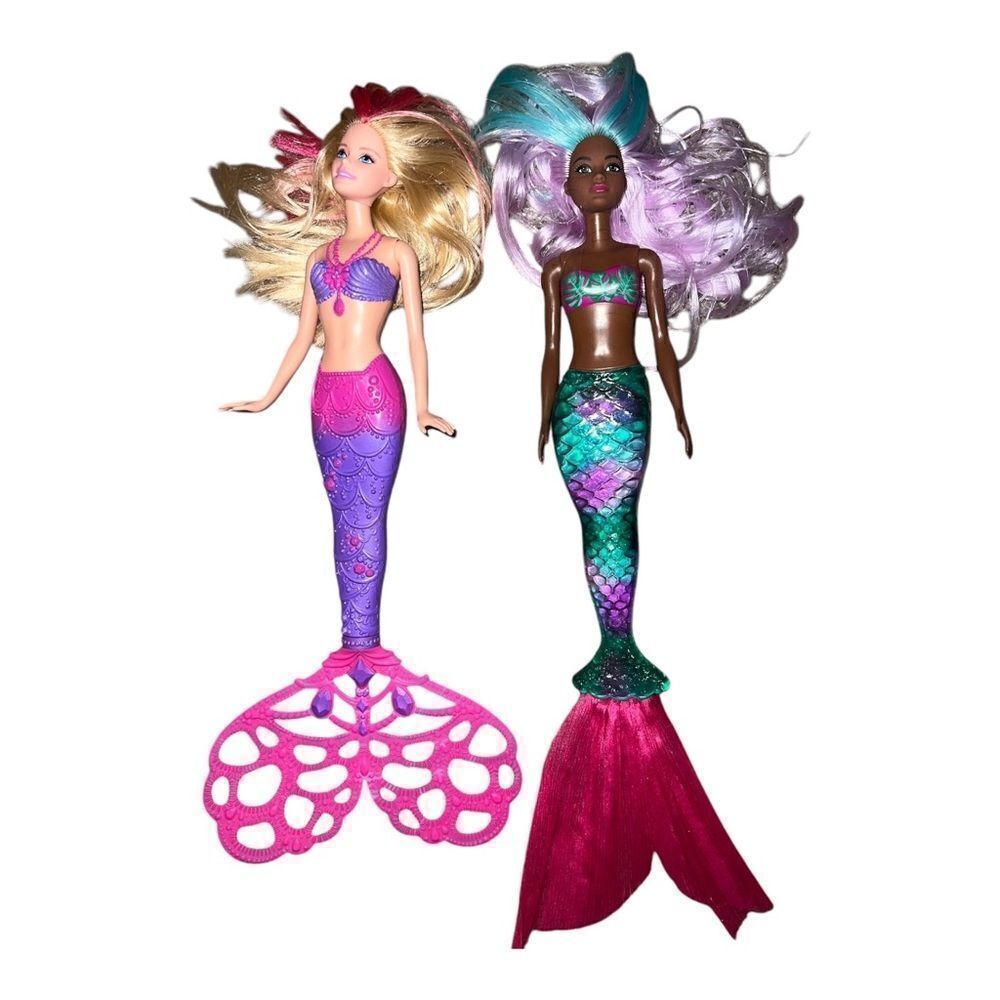 Barbie Mermaids Lot of 2 Bubble-Tastic & African American Color Reveal EUC